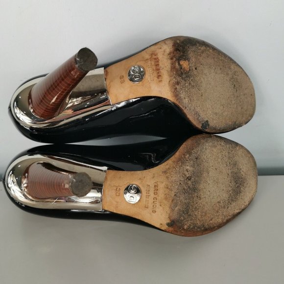 D&G Dolce Gabbana Black Patent Leather Open Toe Shoes High Heel 38 UK 5 RRP £242 - Picture 8 of 9